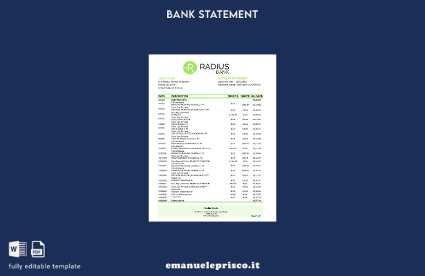 modello Excel di estratto conto bancario USA Massachusetts Radius in stile verif